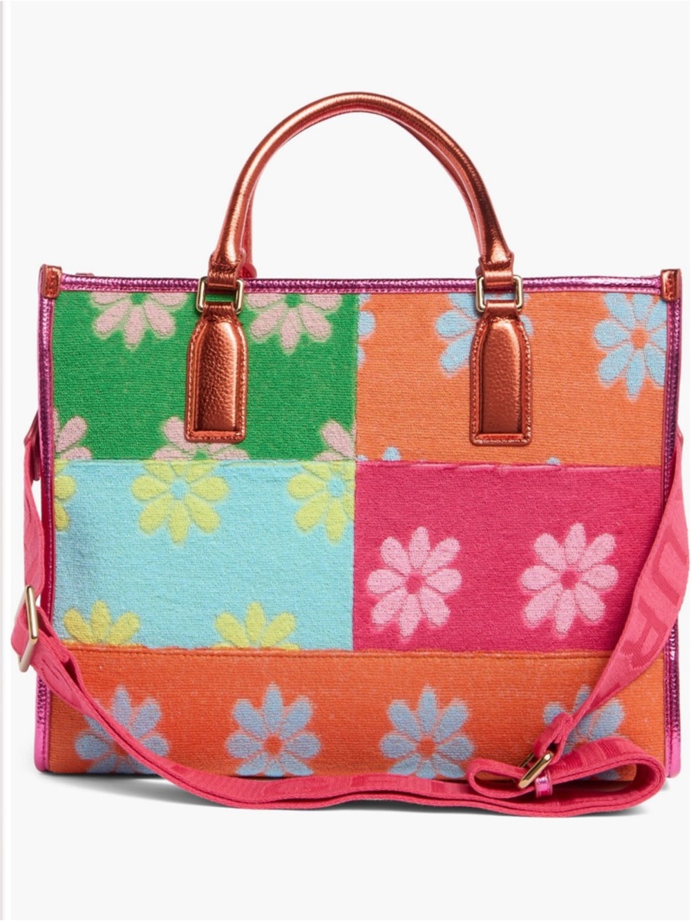 Kurt Geiger Multicolor Floral Patchwork Tote with Metallic Rose Handles - Picture 4 of 7
